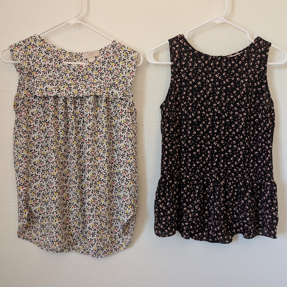 LOFT Lot Of 2 Sleeveless Multicolor Floral Blouses
